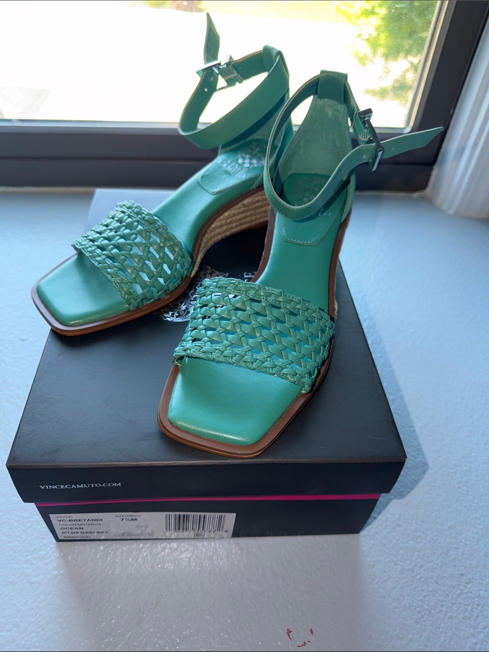 Vince Camuto Teal Woven Ankle-Strap Wedge Sandals